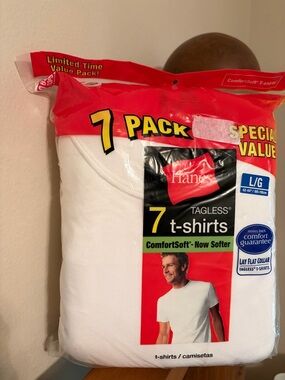 Hanes Men’s ComfortSoft  White Tagless T-Shirts - Large 7 pack